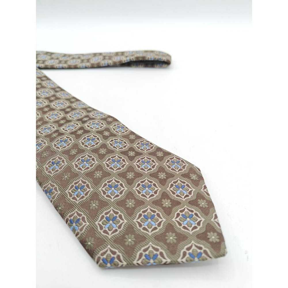John W Nordstrom Silk Tie Mens Olive Green Geometric USA 59x3.5